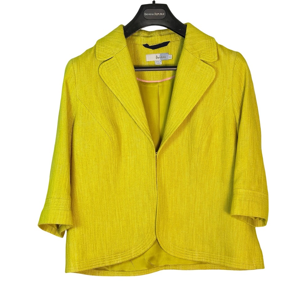 Boden Womens 12 Yellow Textured Cotton Blazer Jacket 3/4 Sleeve Twill Woven